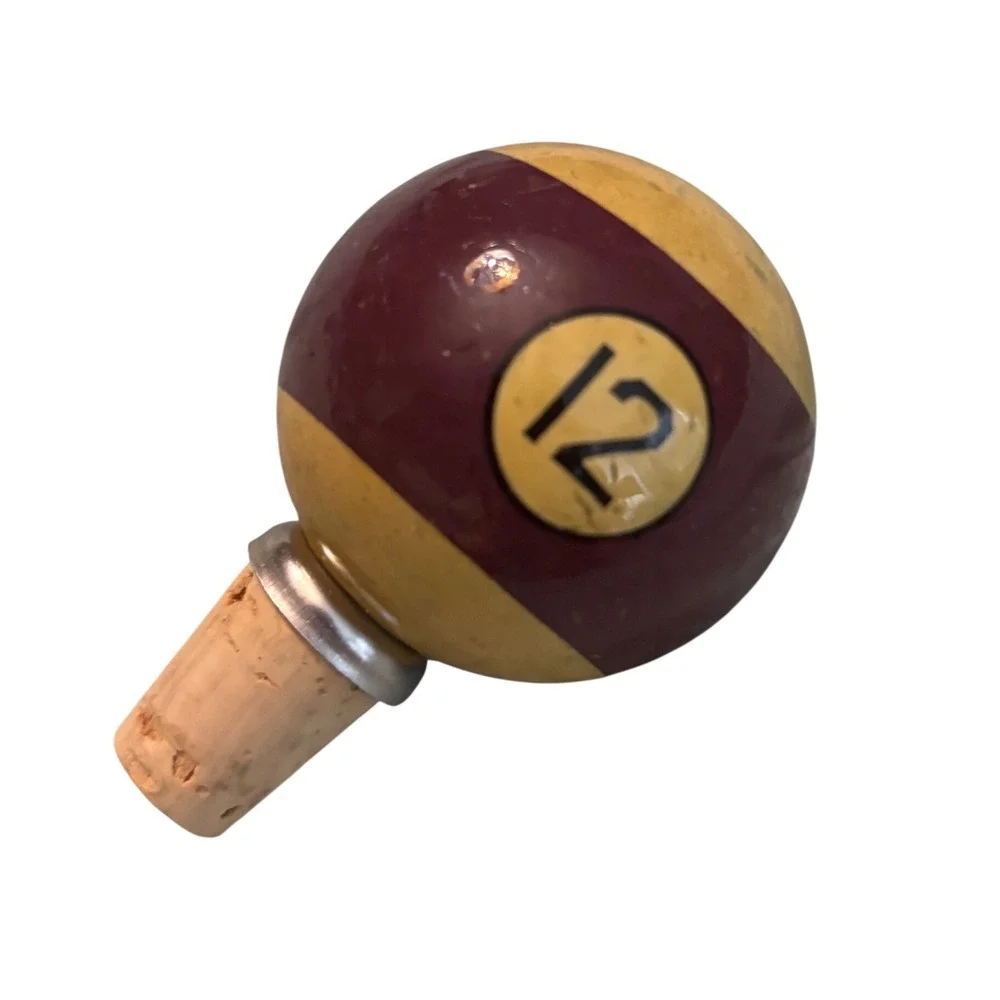 Vintage Number 12 Pool Ball Wine Bottle Stopper Billiards Barware Decor